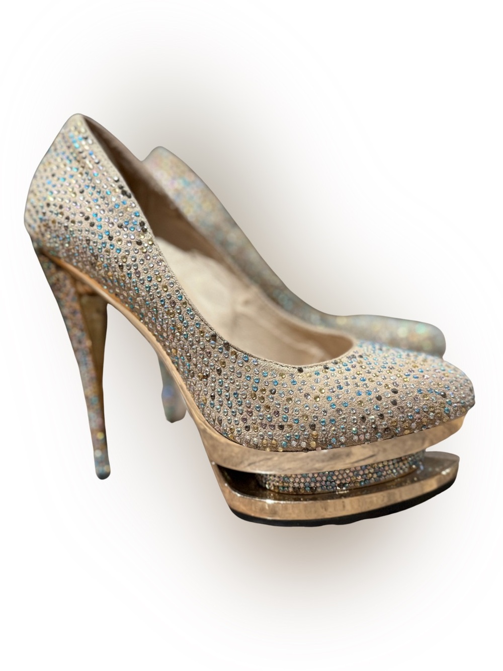 Gianmarco Lorenzi Discoball Swarovski Crystal-Embellished Nude Platform Pumps